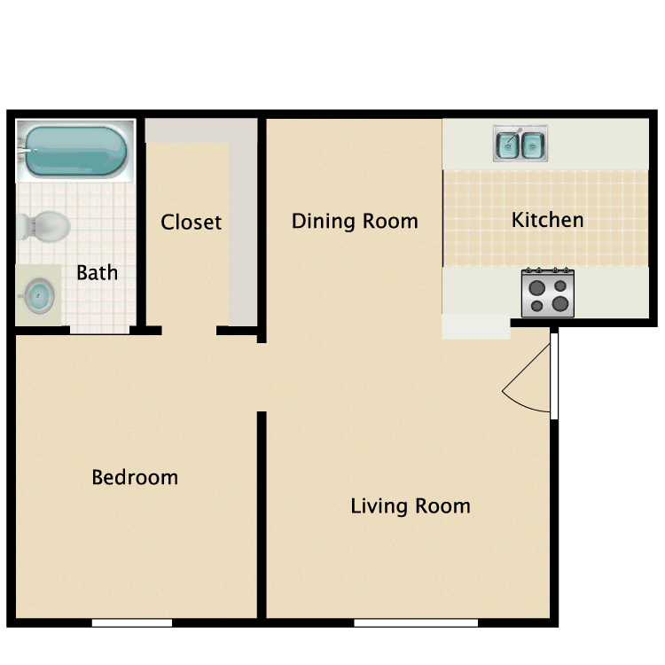 1x1 floor plan layout