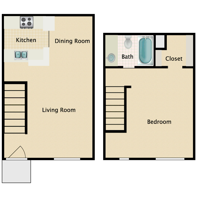 1x1 townhouse floor plan layout