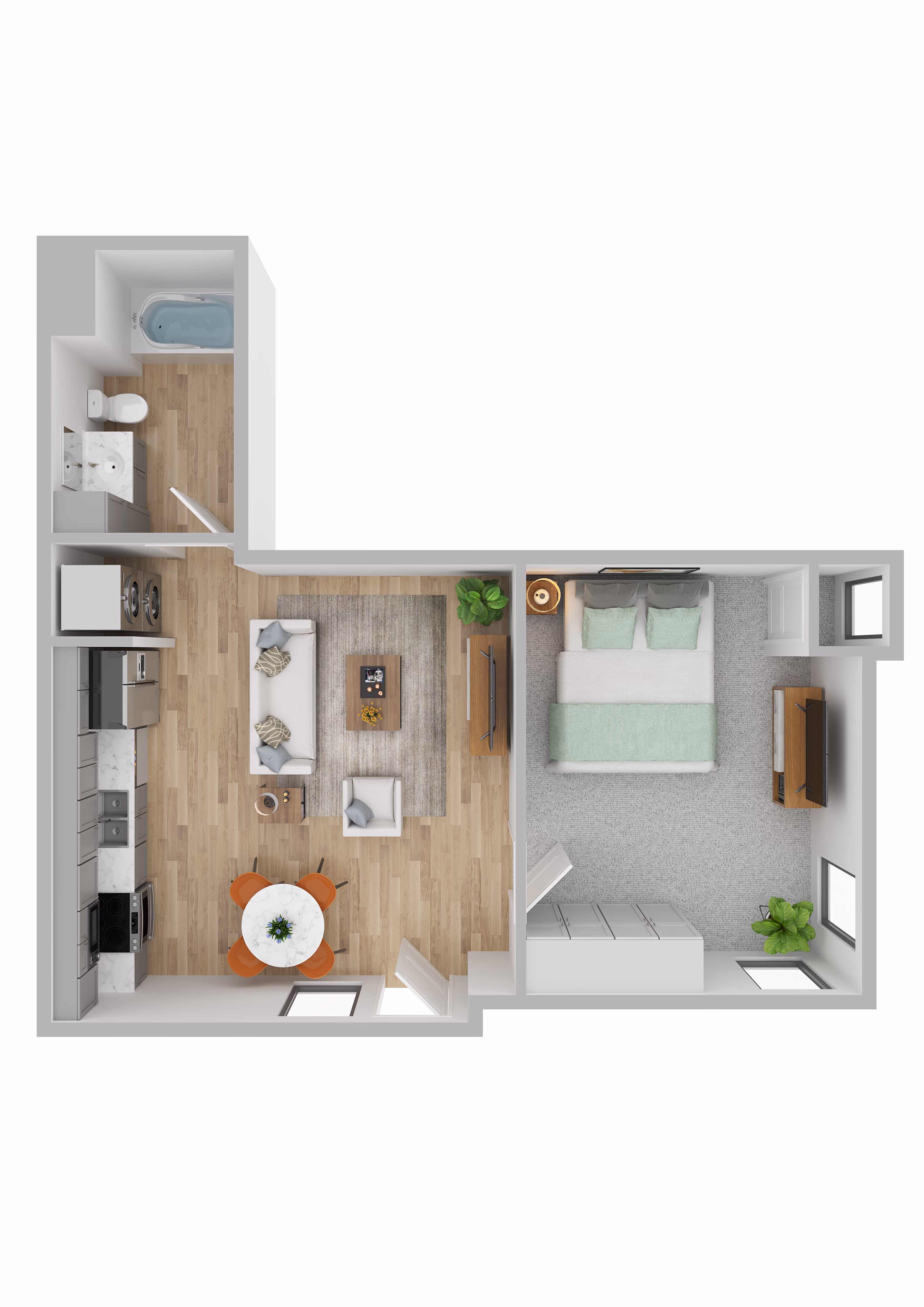 The Meadow floor plan — 1 bed, 1 bath, 581 sq ft at Foss Fields Ascent