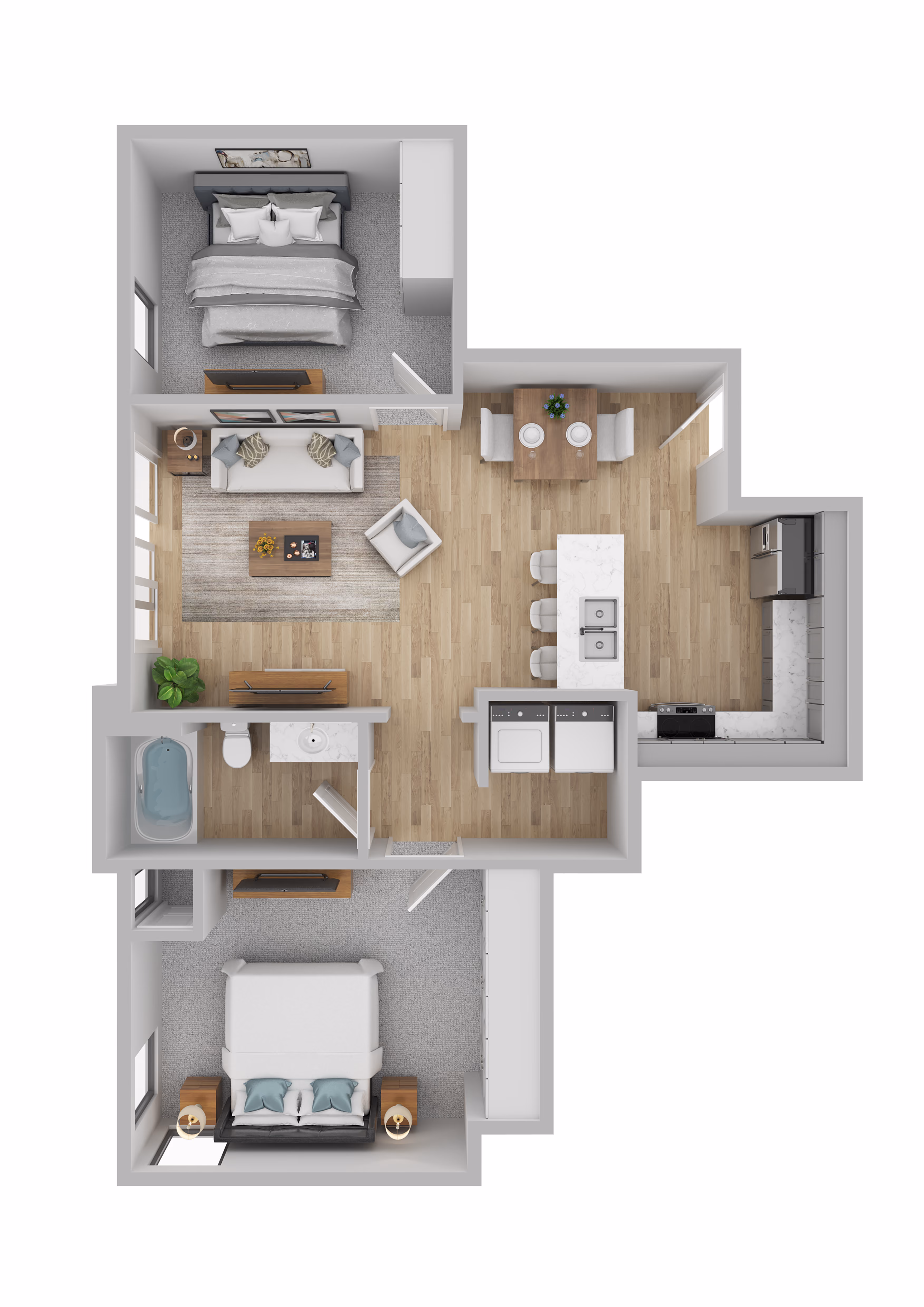 The Orchard floor plan — 2 bed, 1 bath, 890 sq ft at Foss Fields Ascent