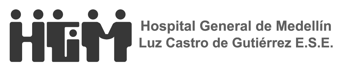 Logotipo del Hospital General de Medellín Luz Castro de Gutiérrez E.S.E. con figuras humanas estilizadas.