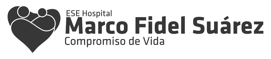 Logo del hospital ESE Marco Fidel Suárez con un corazón formado por dos figuras humanas.