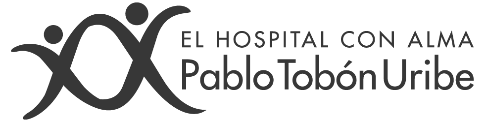 Logotipo de El Hospital con Alma Pablo Tobón Uribe con figuras humanas estilizadas.
