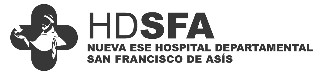 Logo de HDSFA Hospital Departamental San Francisco de Asís con cruz y figura de San Francisco.