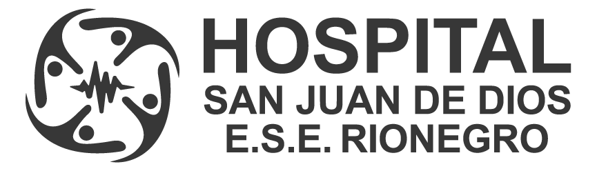 Logotipo del Hospital San Juan de Dios E.S.E. Rionegro con icono de personas y línea cardiaca.