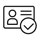 Icono de identificación con silueta de persona y marca de verificación.