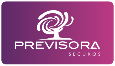 Logotipo de Previsora Seguros con un árbol estilizado blanco sobre fondo morado degradado.