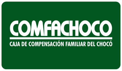 Logotipo de COMFACHOCO con texto Caja de Compensación Familiar del Chocó en fondo verde.