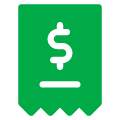 Icono de recibo verde con símbolo de dólar y una línea debajo.