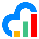 Gráfico de barras en colores amarillo, verde y rojo dentro de un contorno de nube azul.