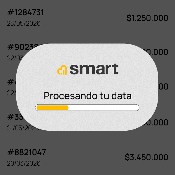 Ventana de carga con logo Smart y barra de progreso que dice Procesando tu data.