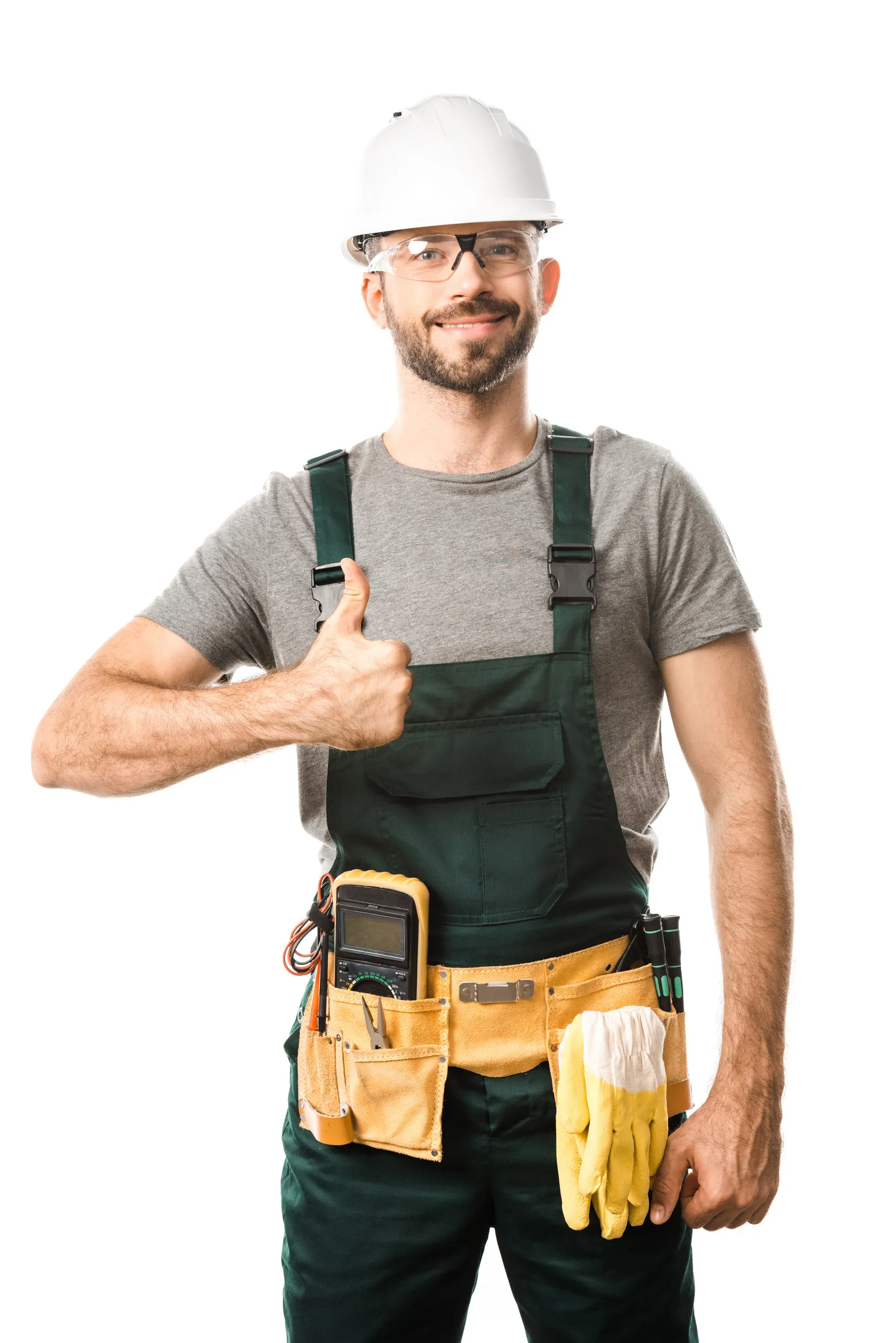 Installation technician wearing a hard hat and carrying tools