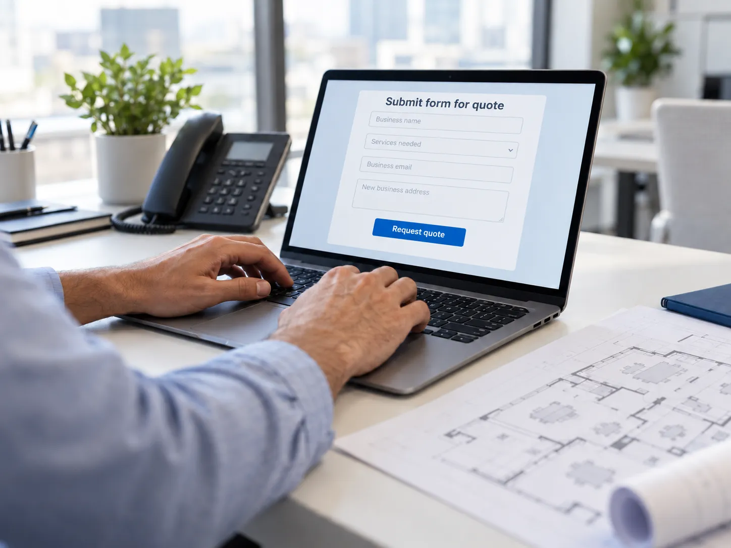 Business owner submitting a form for Texas internet, phone and electricity quotes
