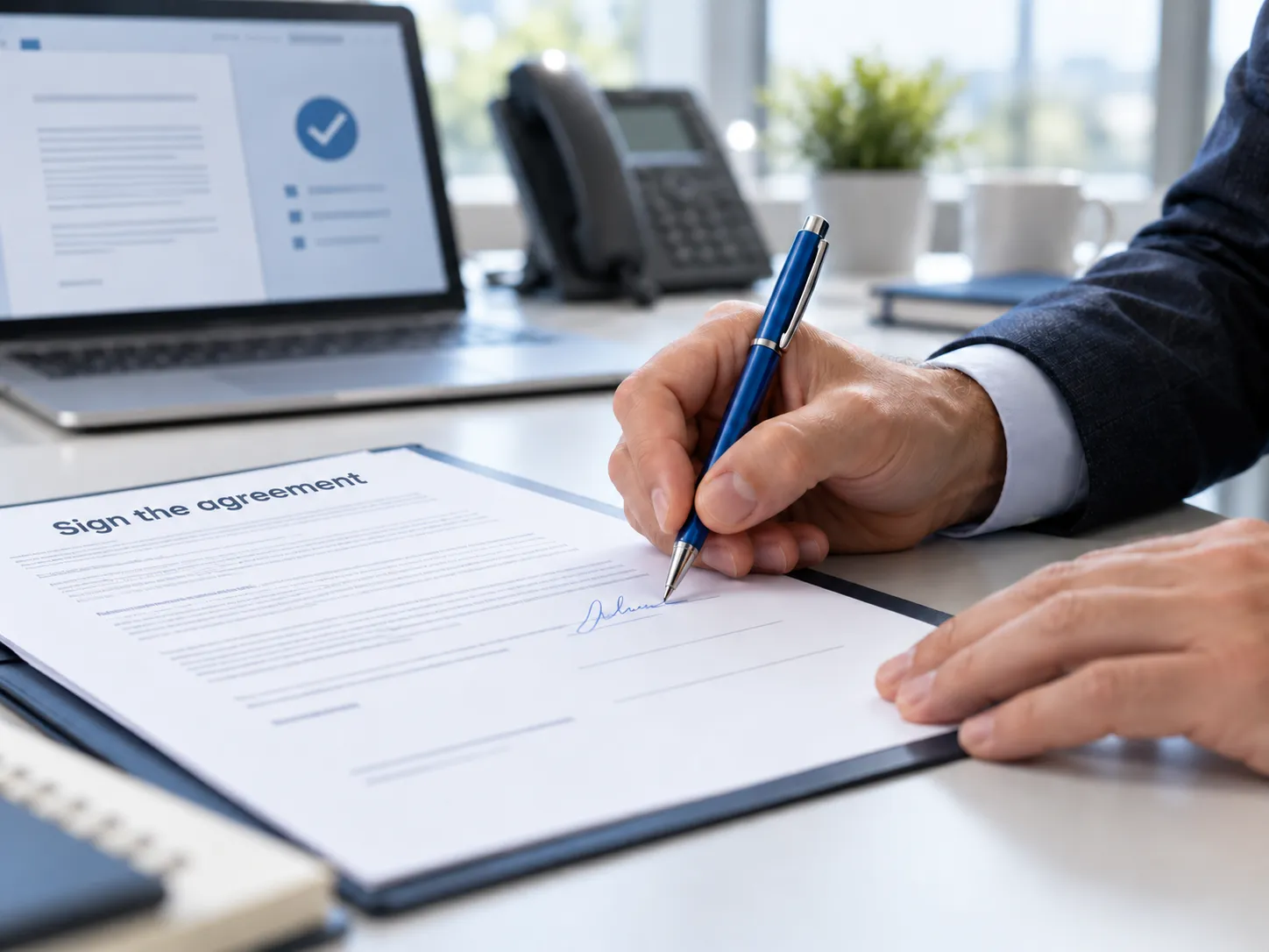 Business owner signing the selected provider’s service agreement