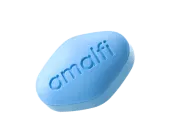 Blue pill with the company logo engraved on it.