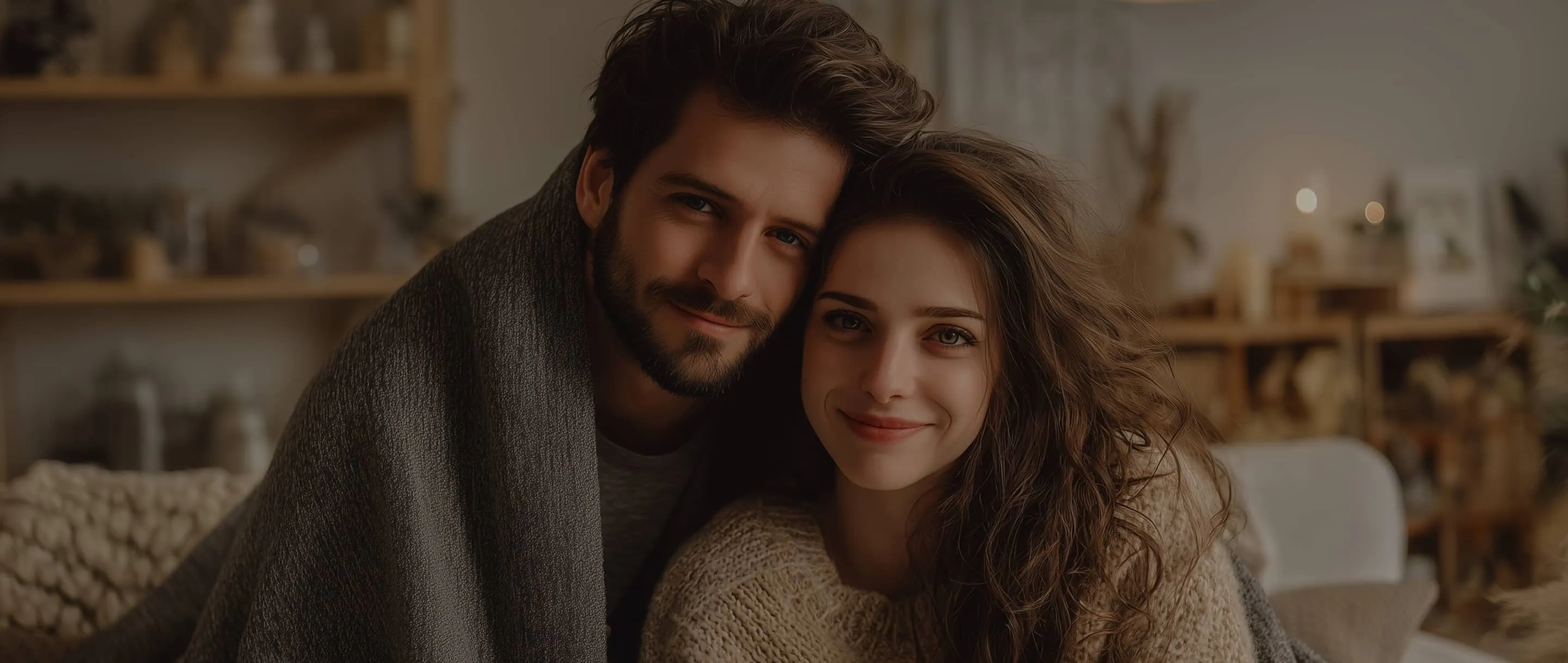 Happy couple enjoying a cozy moment together at home