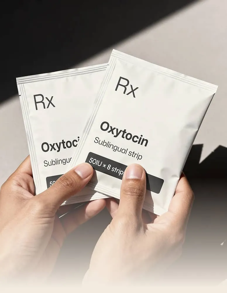 Hands holding Oxytocin treatment strips