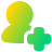 Icon of a person with a plus sign indicating adding or new user, in a gradient yellow to green color.