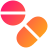 Two stylized pill shapes, one circular and red-pink gradient with a horizontal line, the other orange and capsule-shaped, overlapping diagonally on a white background.