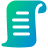 Icon of a teal gradient, stylized receipt or document with horizontal lines representing text on a rounded rectangular shape with a folded corner.