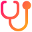 Icon of a stethoscope in orange and pink gradient colors.