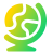 Stylized globe icon with simplified continents in green and yellow gradient on a green stand.