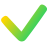 Green check mark with a yellow gradient at the bottom left corner.
