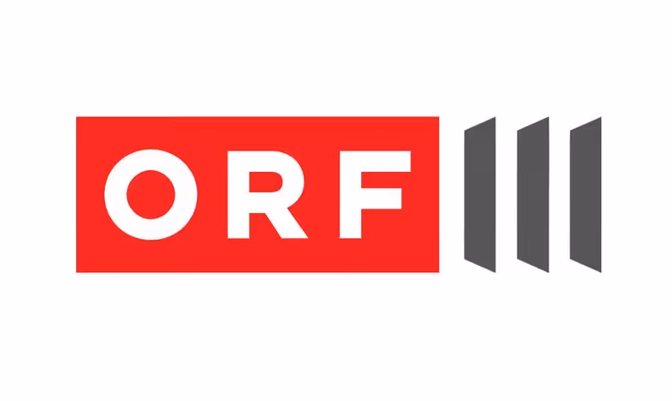 Logo von ORF III mit weißem Schriftzug auf rotem Hintergrund und drei grauen Balken.