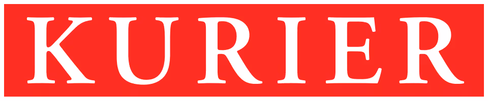 Logo des Kurier mit weißen Großbuchstaben auf rotem Hintergrund.