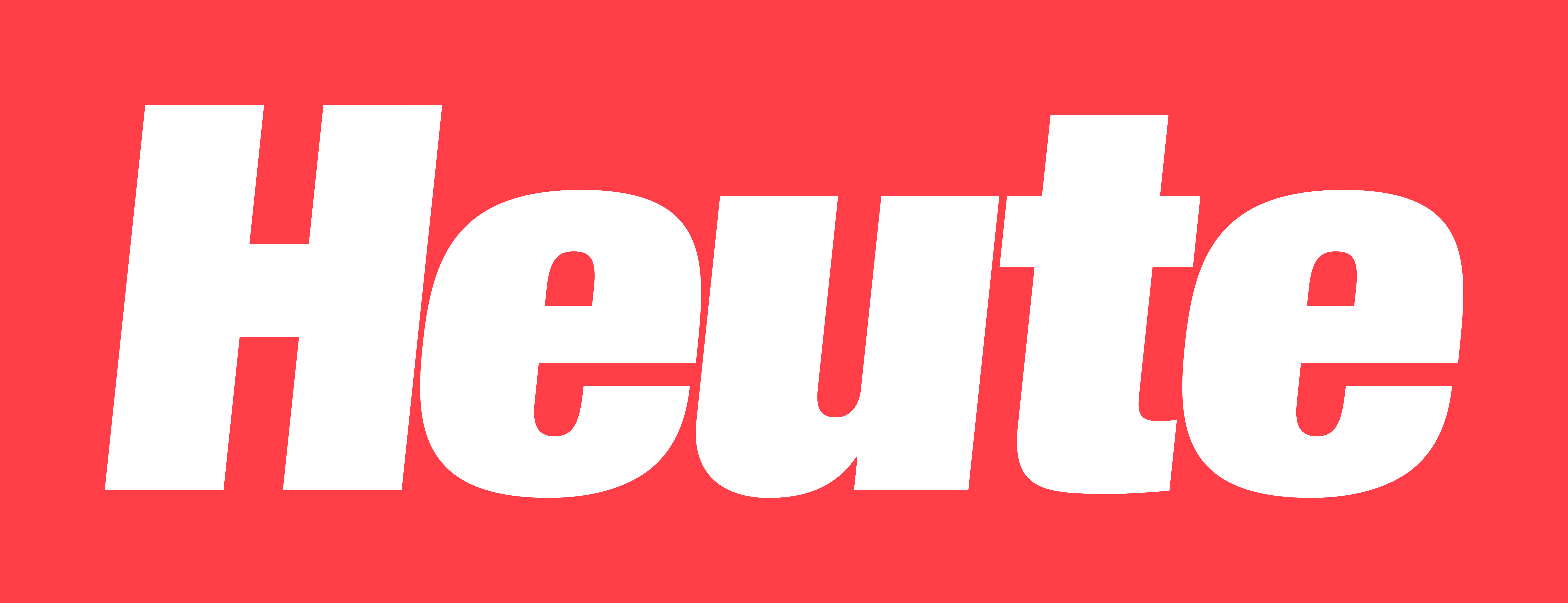 Weißer Schriftzug 'Heute' auf rotem Hintergrund.