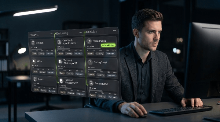 Agentic content pipeline board with auto-published collateral