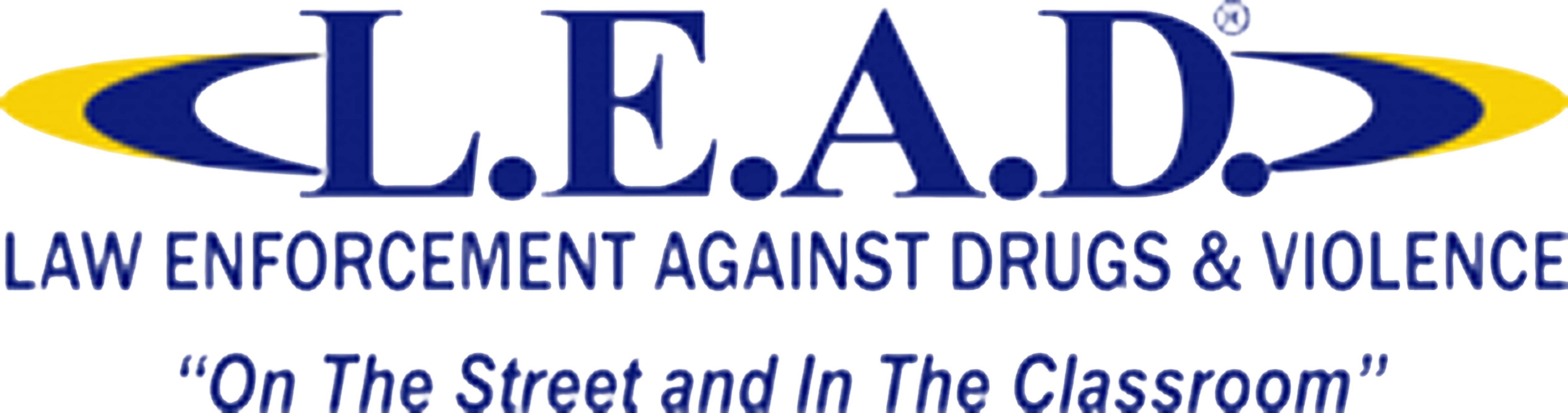 L.E.A.D. logo with text Law Enforcement Against Drugs & Violence and slogan On The Street and In The Classroom.