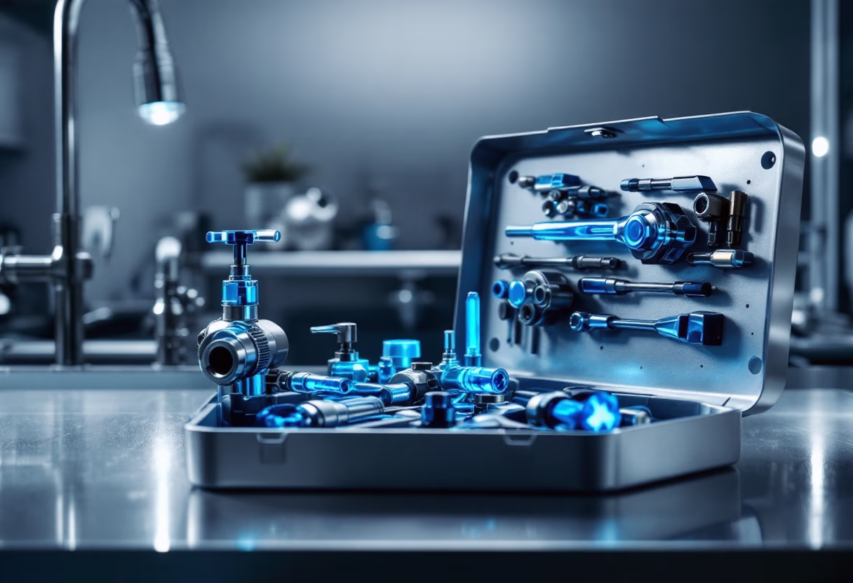 [background image] image of toolbox in workshop (for a plumbing service)
