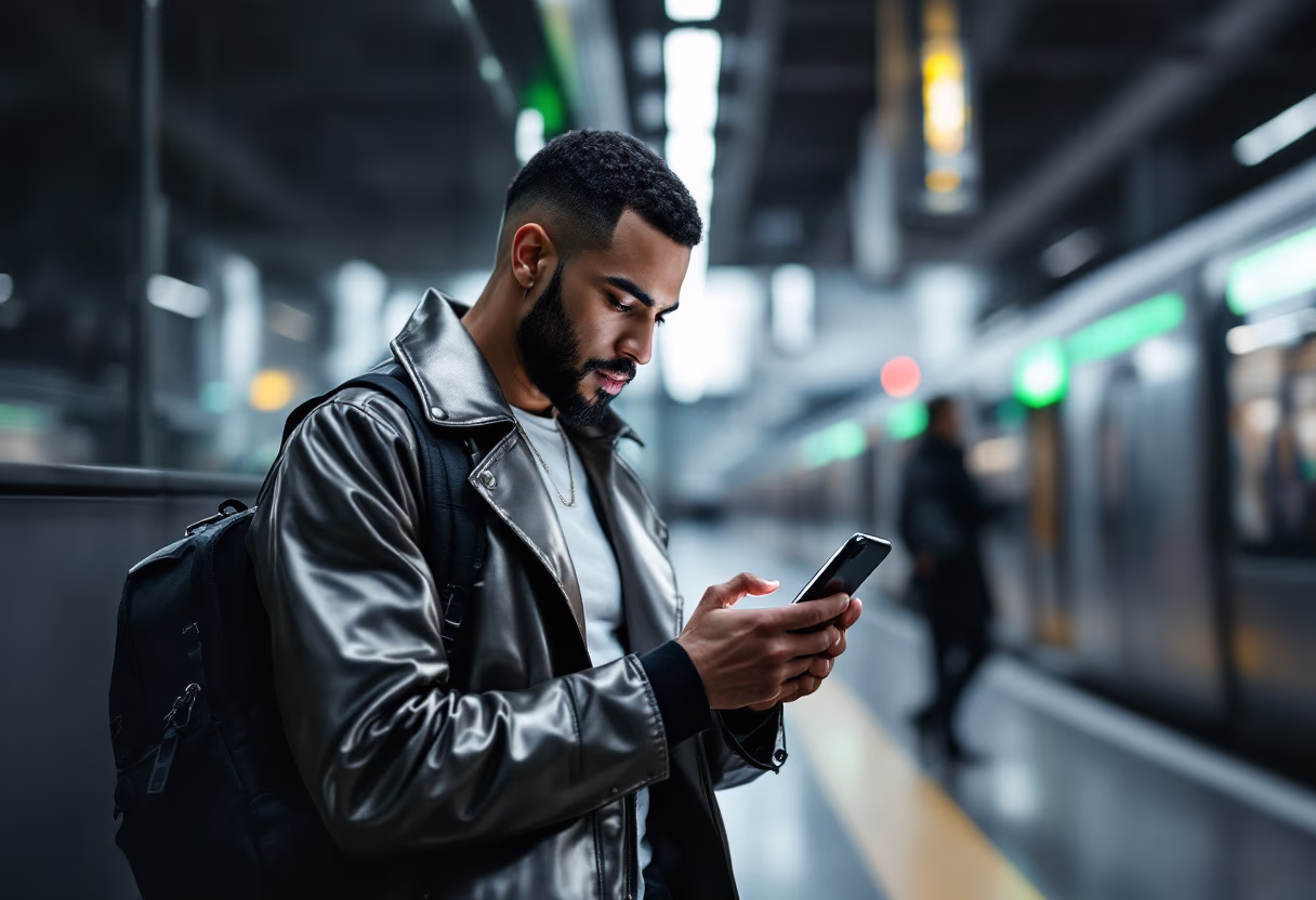 image of a commuter using a transportation app
