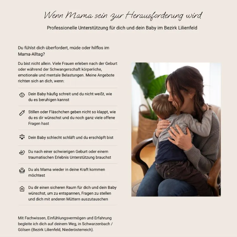 Mutter umarmt liebevoll ihr Kind, Textabschnitt 'Wenn Mama sein zur Herausforderung wird