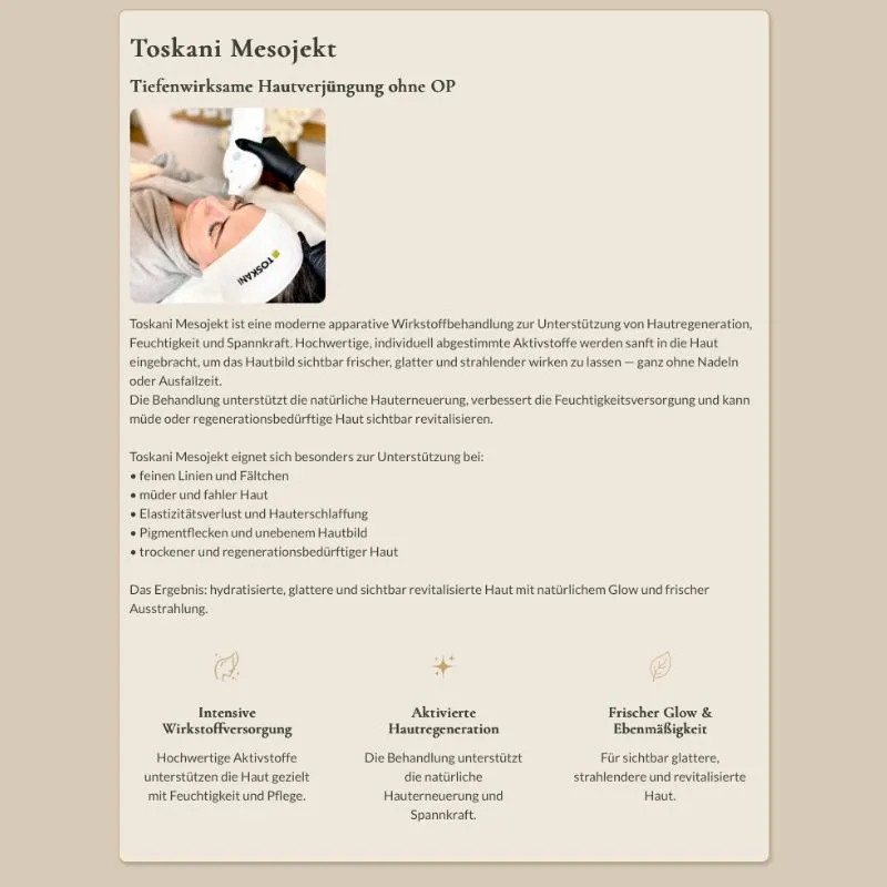 "Toskani Mesojekt", Behandlungsbeschreibung My Med Beauty
