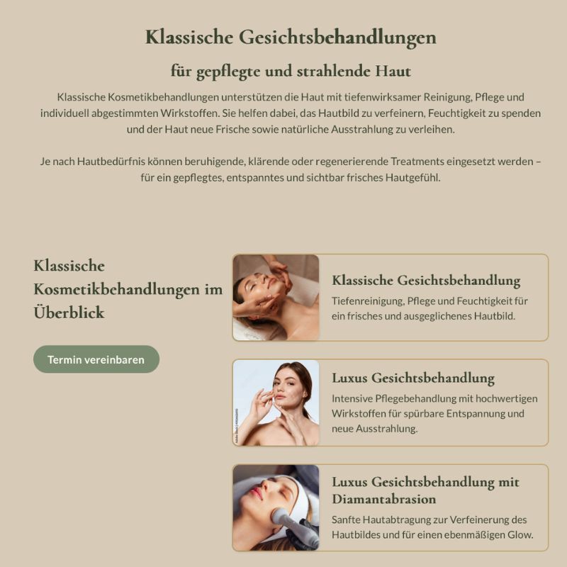 Drei Gesichtsbehandlungen im Vergleich: klassische Reinigung, Luxus-Pflege und Diamantabrasion bei MyMedBeauty