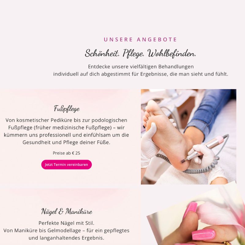 Überblick der Behandlungen bei der Beautylounge by Bea in Wilhelmsburg mit einem kurzen Text und einem Bild