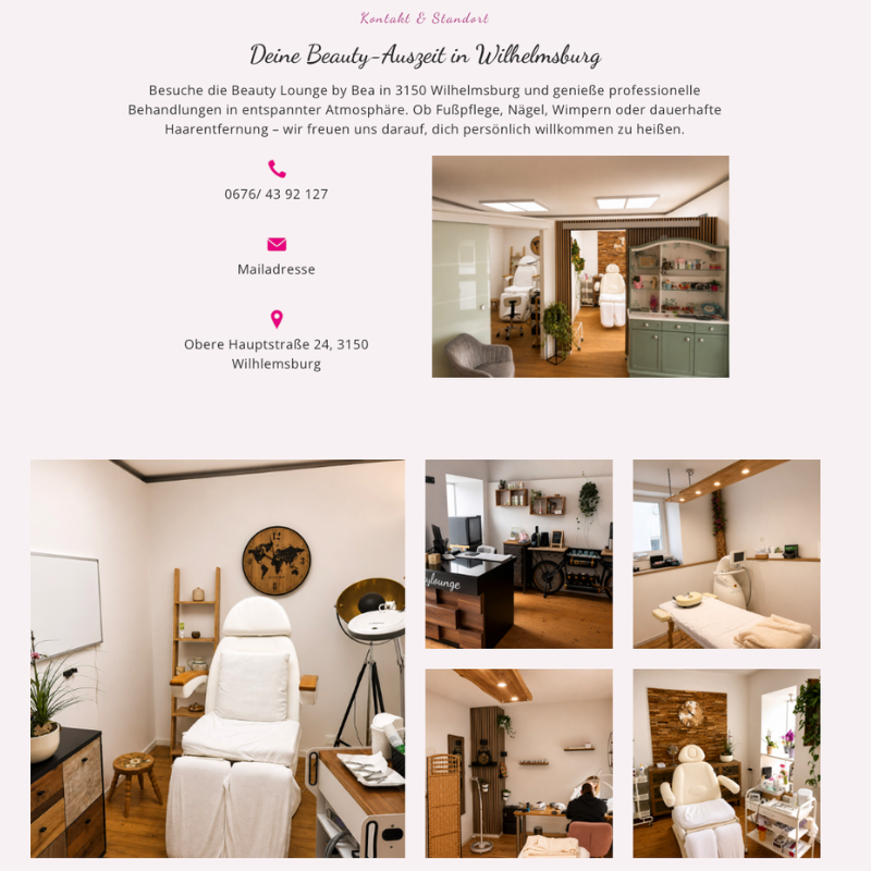 Heller Behandlungsraum der Beautylounge by Bea mit Kosmetikliege und grünem Schrank in Wilhelmsburg