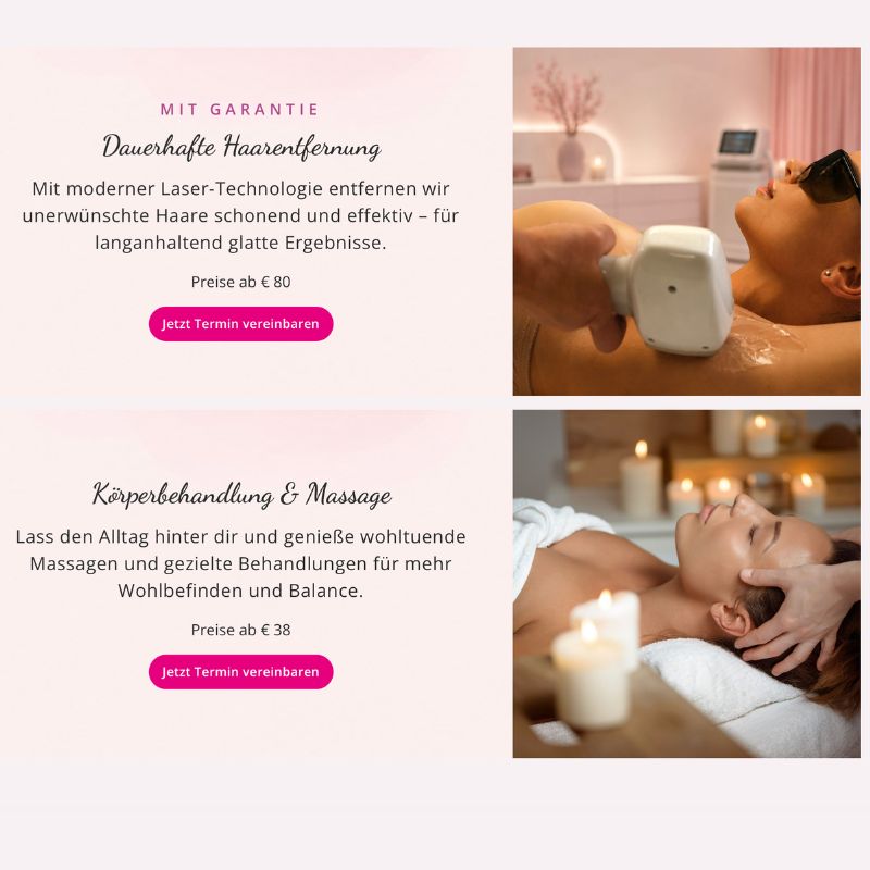 Überblick der Behandlungen Dauerhafte Haarentfernung und Massage bei der Beautylounge by Bea in Wilhelmsburg mit einem kurzen Text und einem Bild