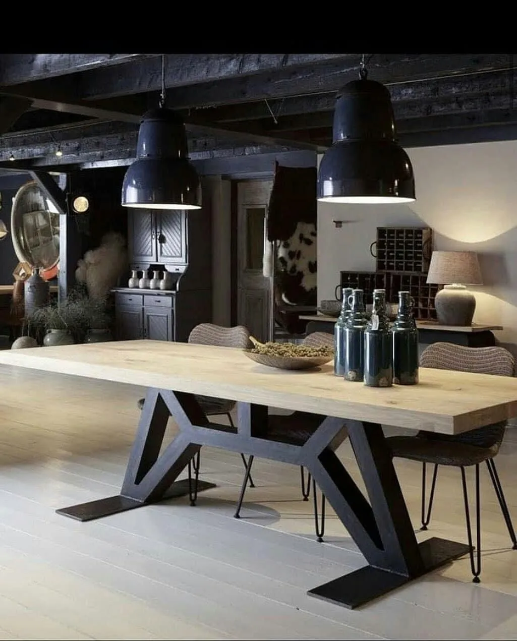 Custom steel legs and frame for contemporary dining table