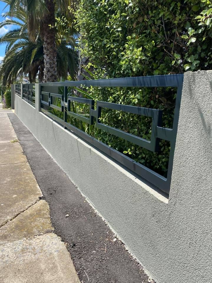 Bespoke geometric fence infill panels retaining views to the front garden in Glenroy