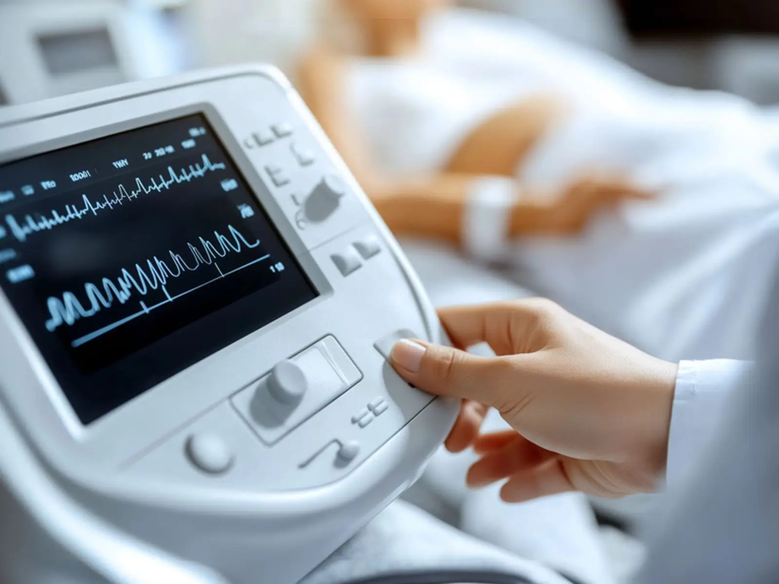 Doctor checking a patient's readings on a medical monitor