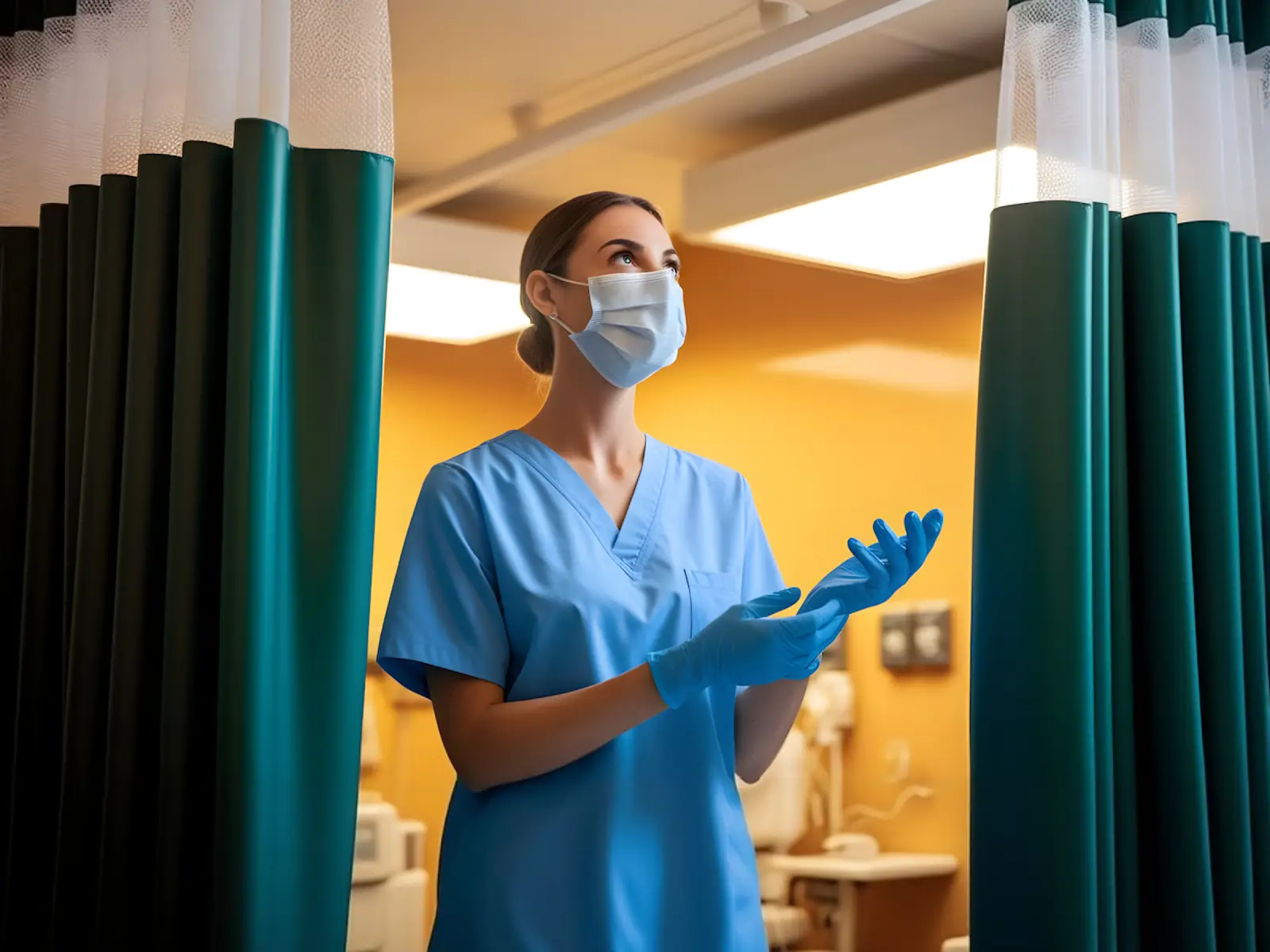 Nurse preparing equipment in a clinic room
