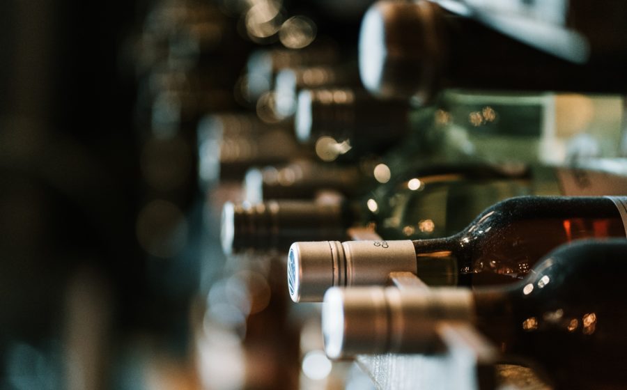 wine bottles on rack