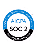 Circular AICPA SOC 2 logo with text about service organization control reports.