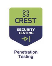 CREST Security Testing badge with an arrow icon and text 'Penetration Testing' below.