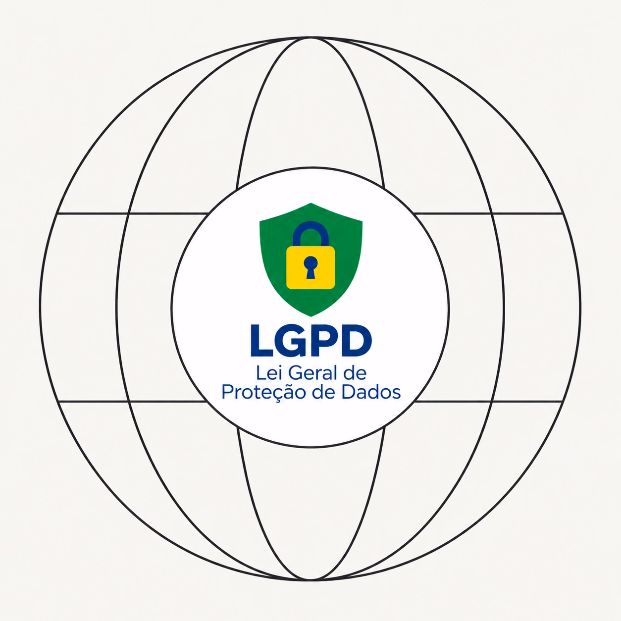 LGPD — Lei Geral de Proteção de Dados, em um globo com as cores do Brasil