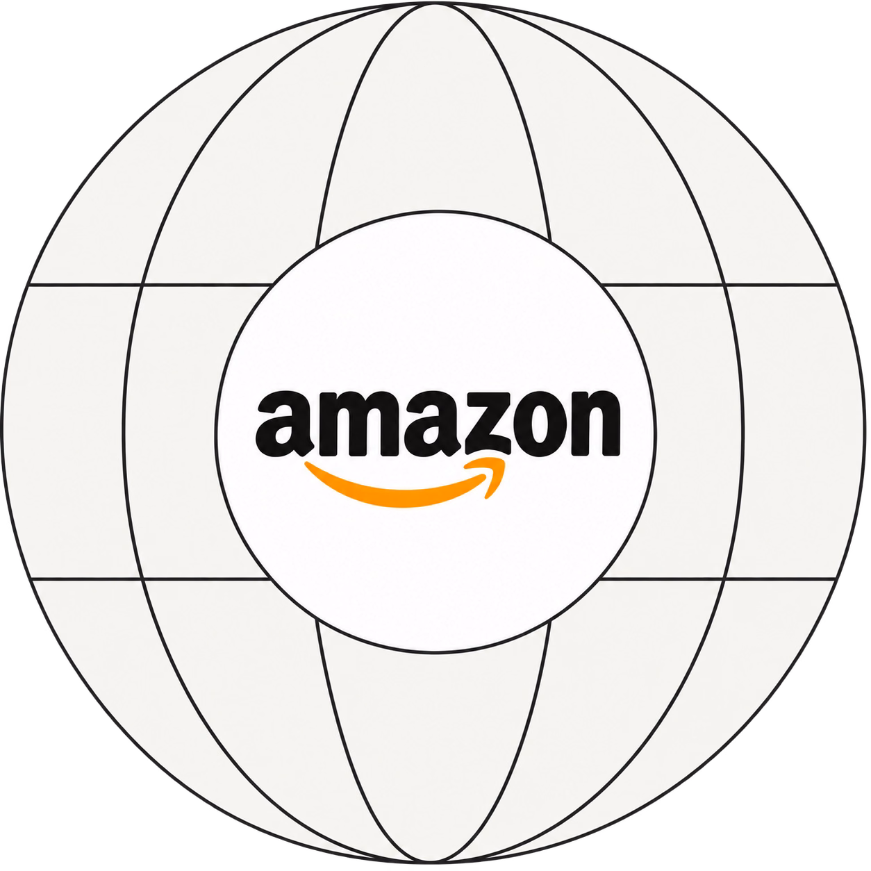 Amazon logo centered in a wireframe globe