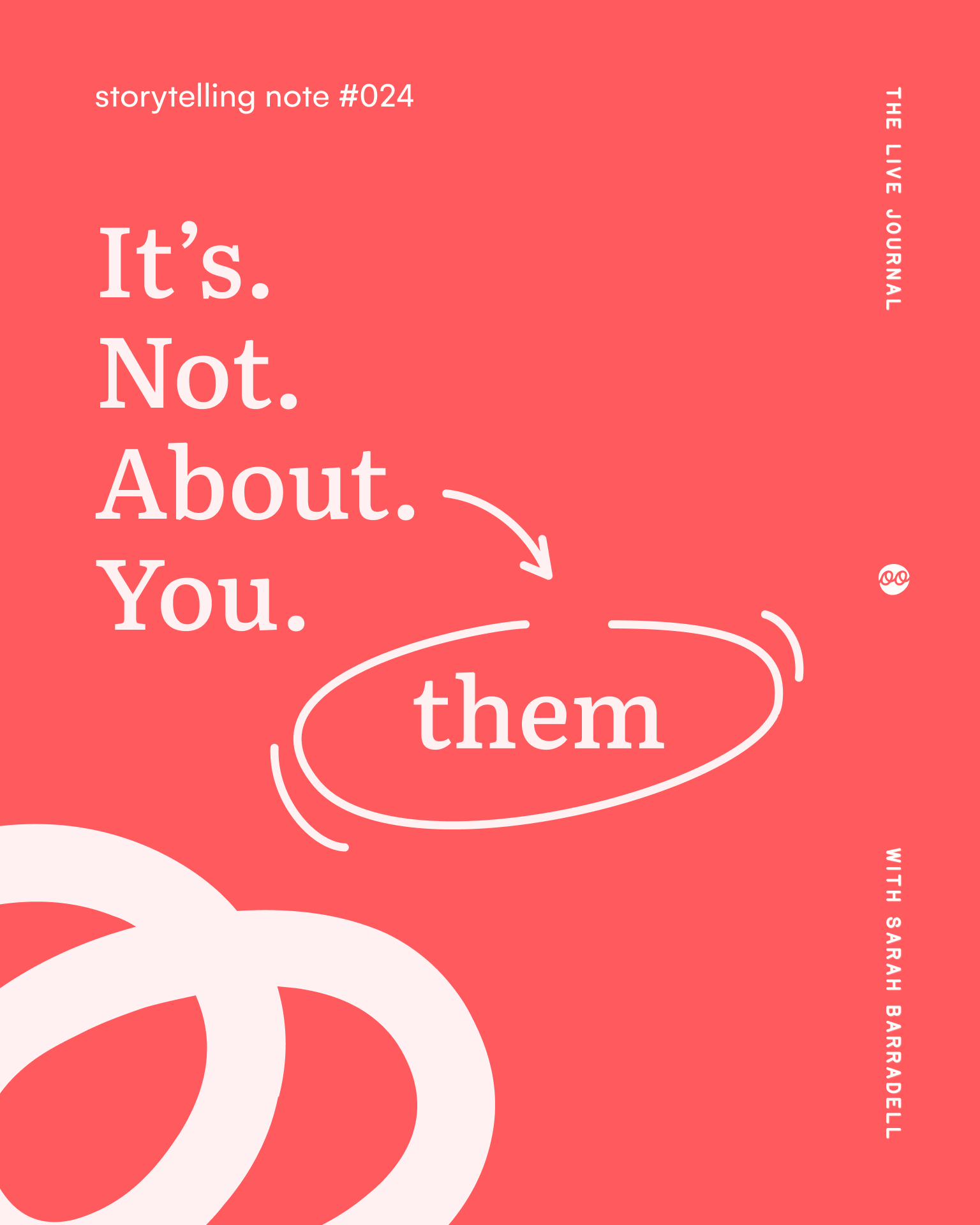 Coral-red graphic reading “It’s. Not. About. You.” with an arrow pointing to the word “them” circled in white.